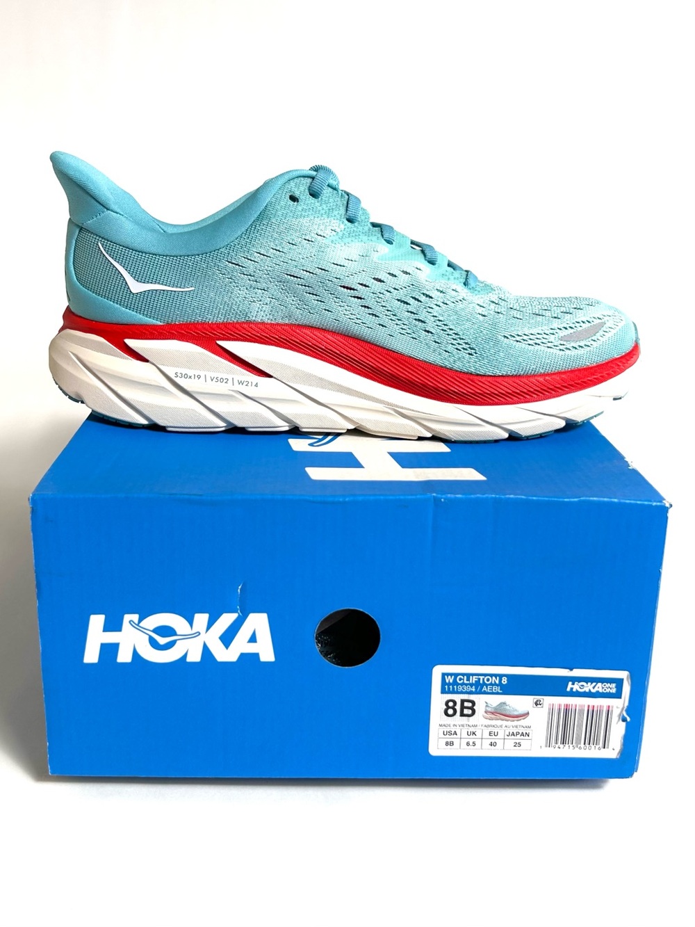 Hoka Women's Running Shoe in Aqua and Red